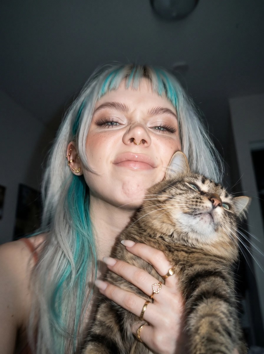 Young Woman Cuddling a Tabby Cat output 11