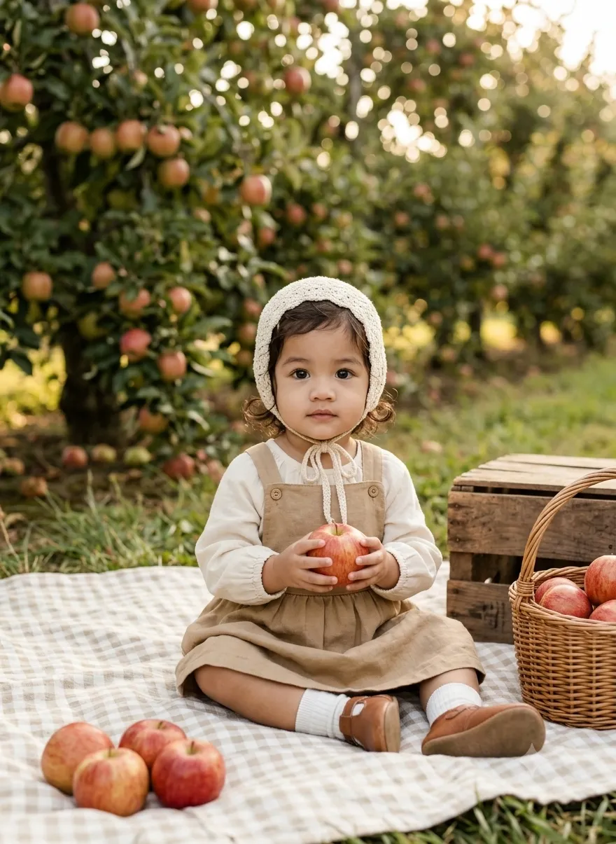Aesthetic Apple Orchard Picnic Toddler Portrait output 3