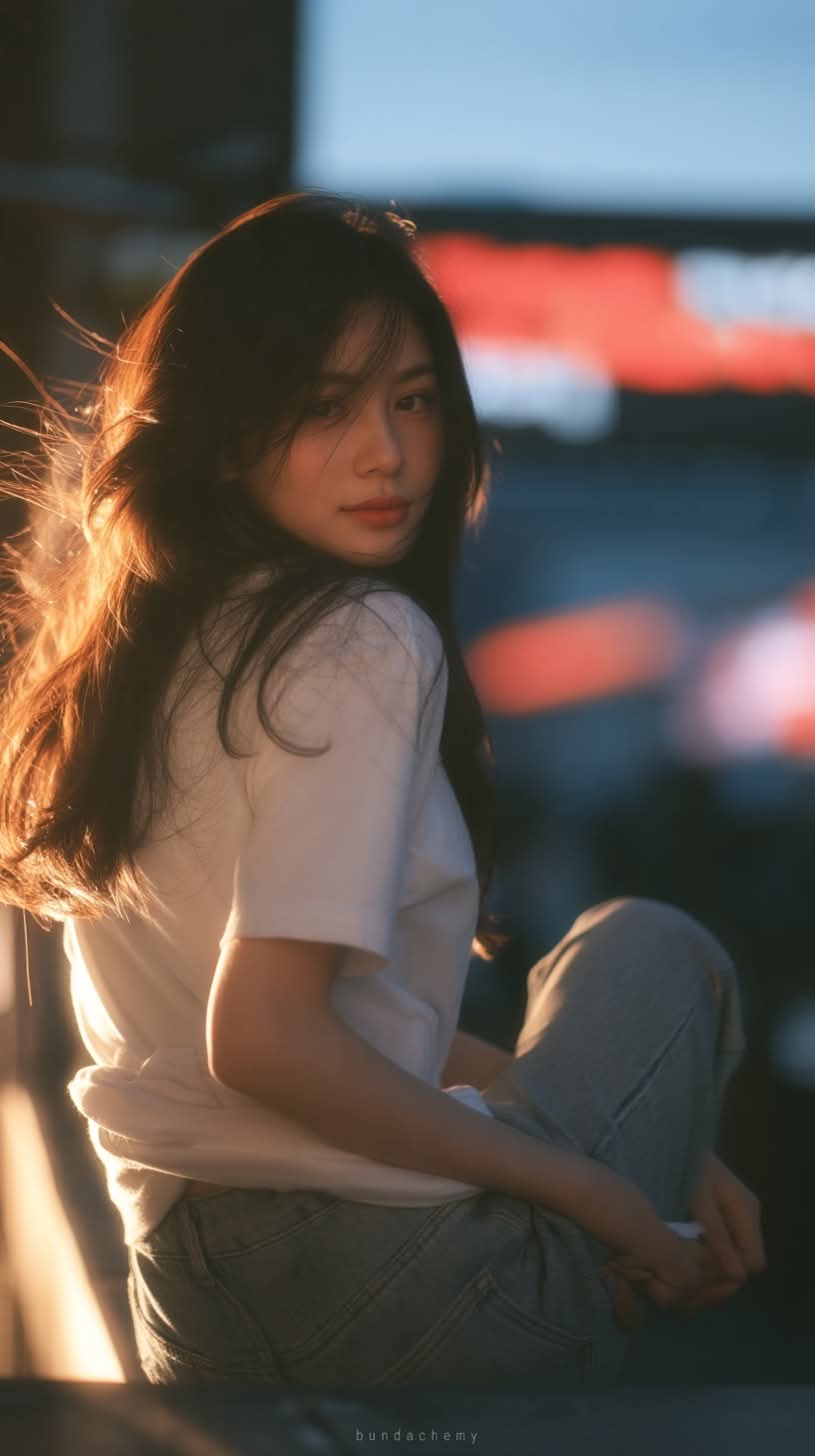 Golden-Hour City Ledge Portrait output 3
