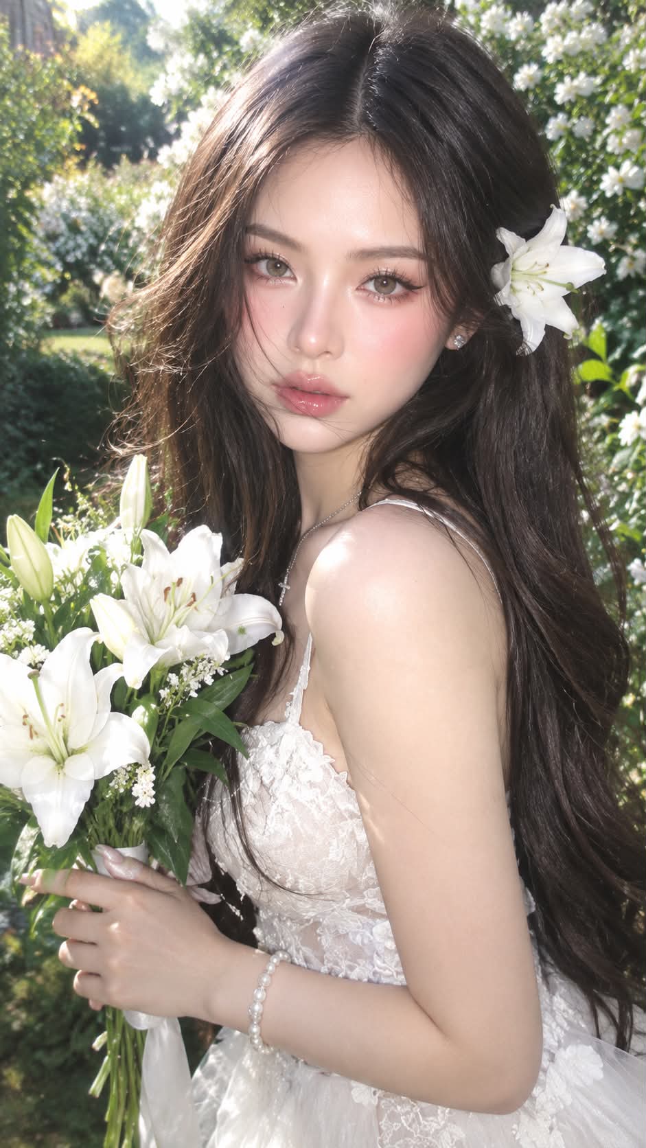 Y2K White Lily Garden Portrait