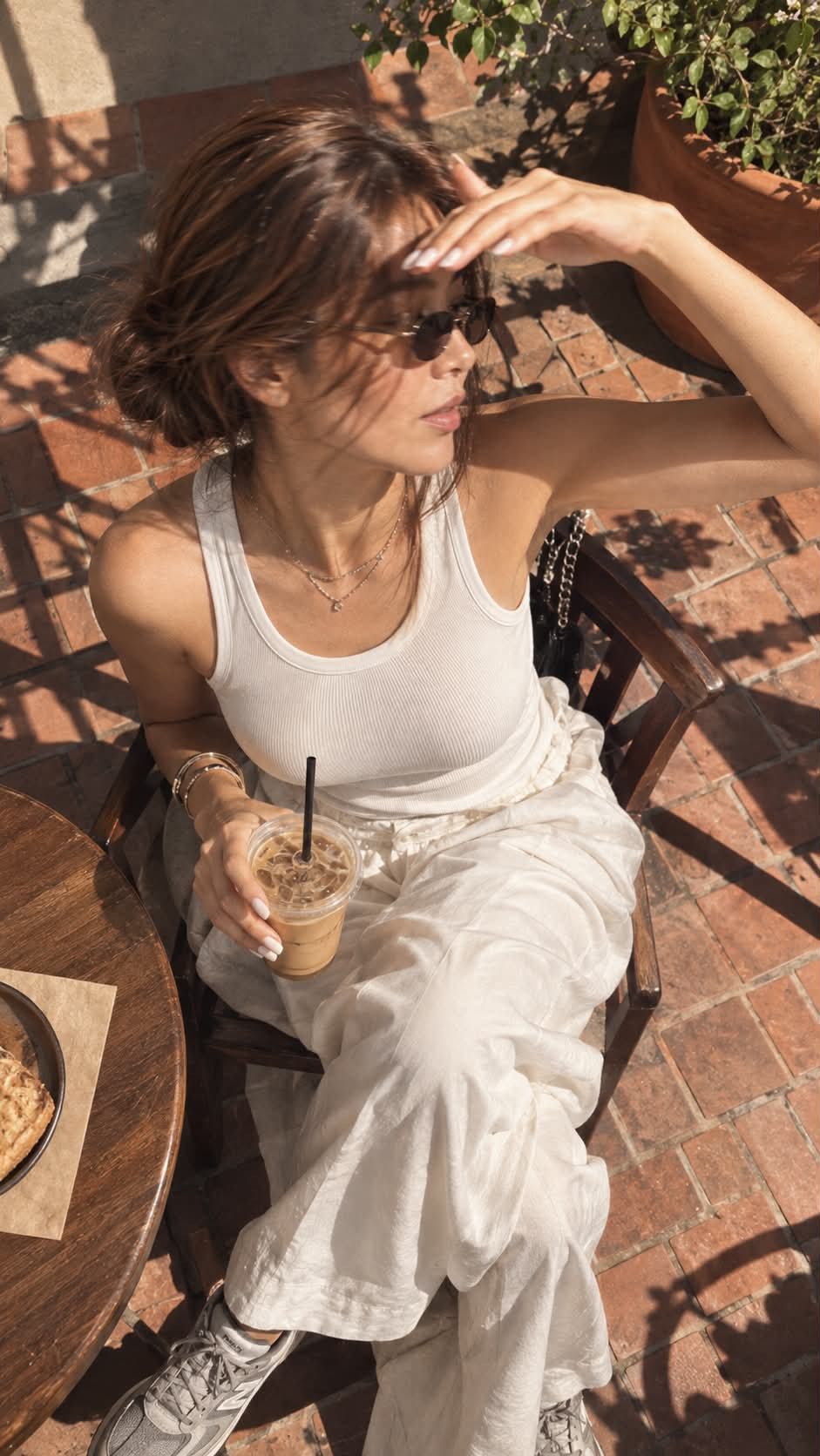 Top-Down Café Portrait with Cinematic Film Grain