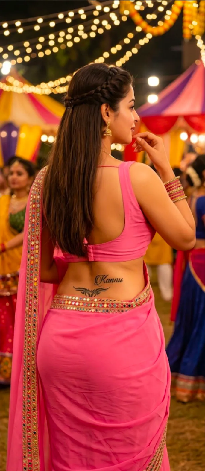 Indian Woman in a Pink Saree at a Garba Night Celebration output 2