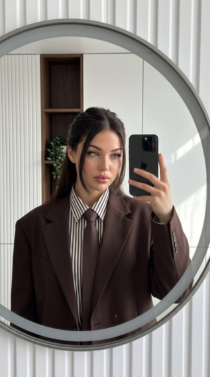 Mirror Selfie in a Chocolate Oversized Blazer