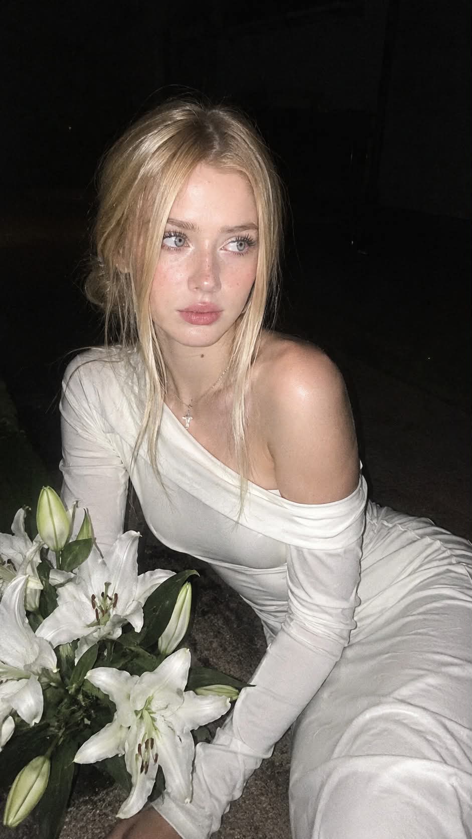 Candid Nighttime Flash Portrait with White Lilies output 2
