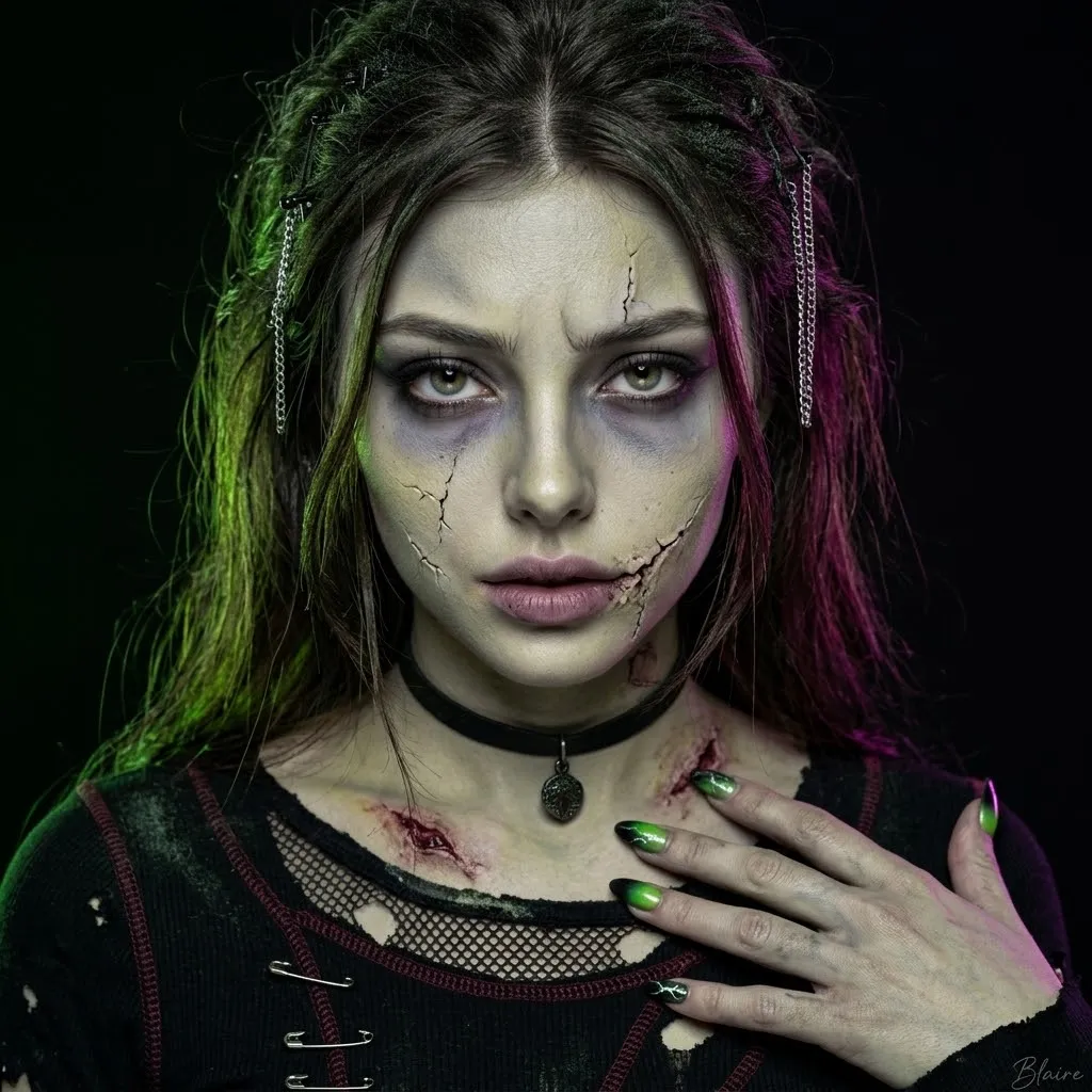 Neon Zombie Glam Profile Portrait