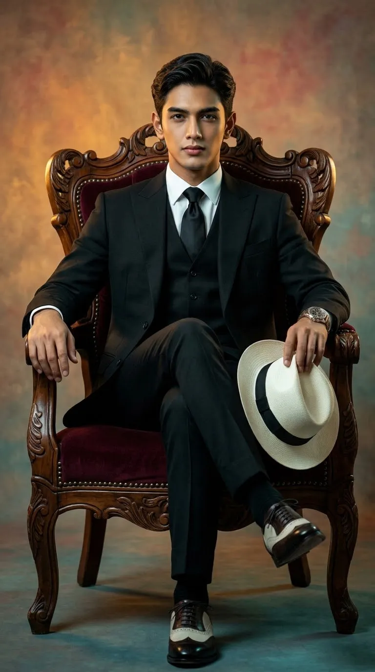 Cinematic Portrait of a Man in a Black Three-Piece Suit output 3