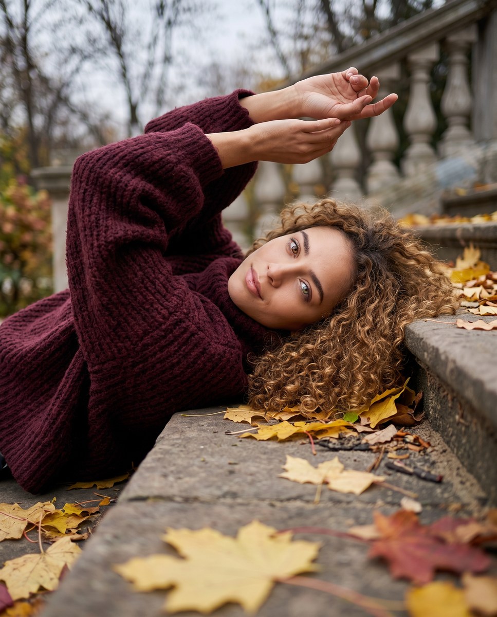 Autumn Fashion Portrait on Stone Steps output 3