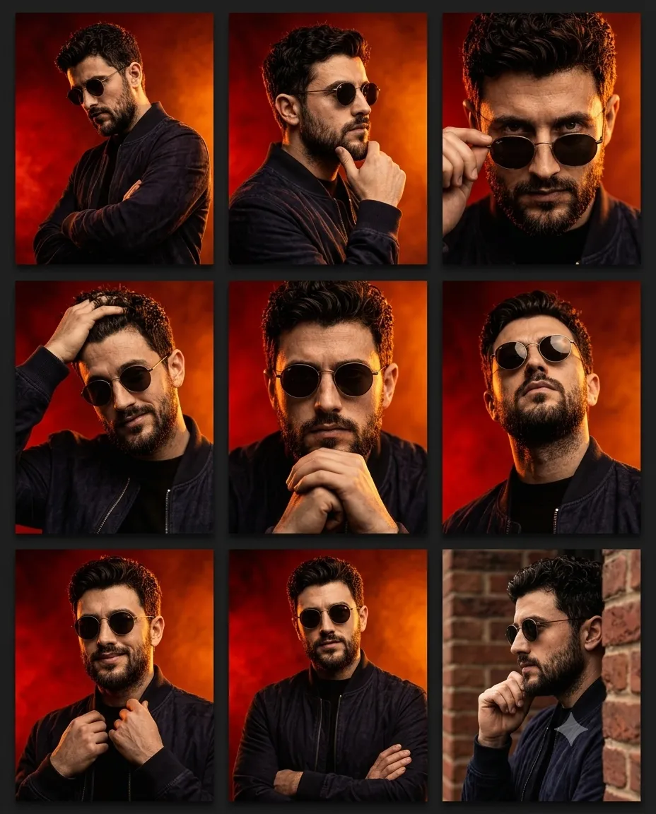Cinematic Red-and-Orange Editorial Portrait output 2