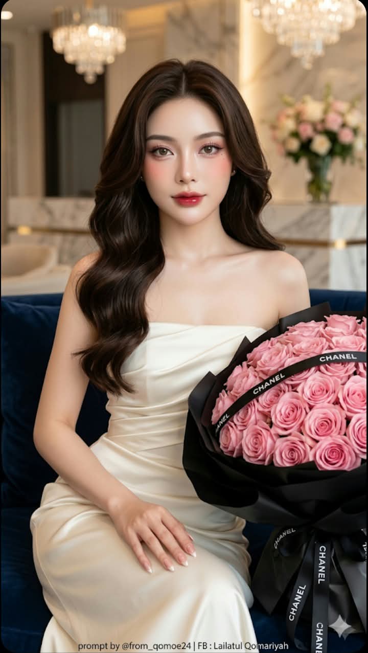 Elegant Young Woman with a Bouquet of Pink Roses output 2