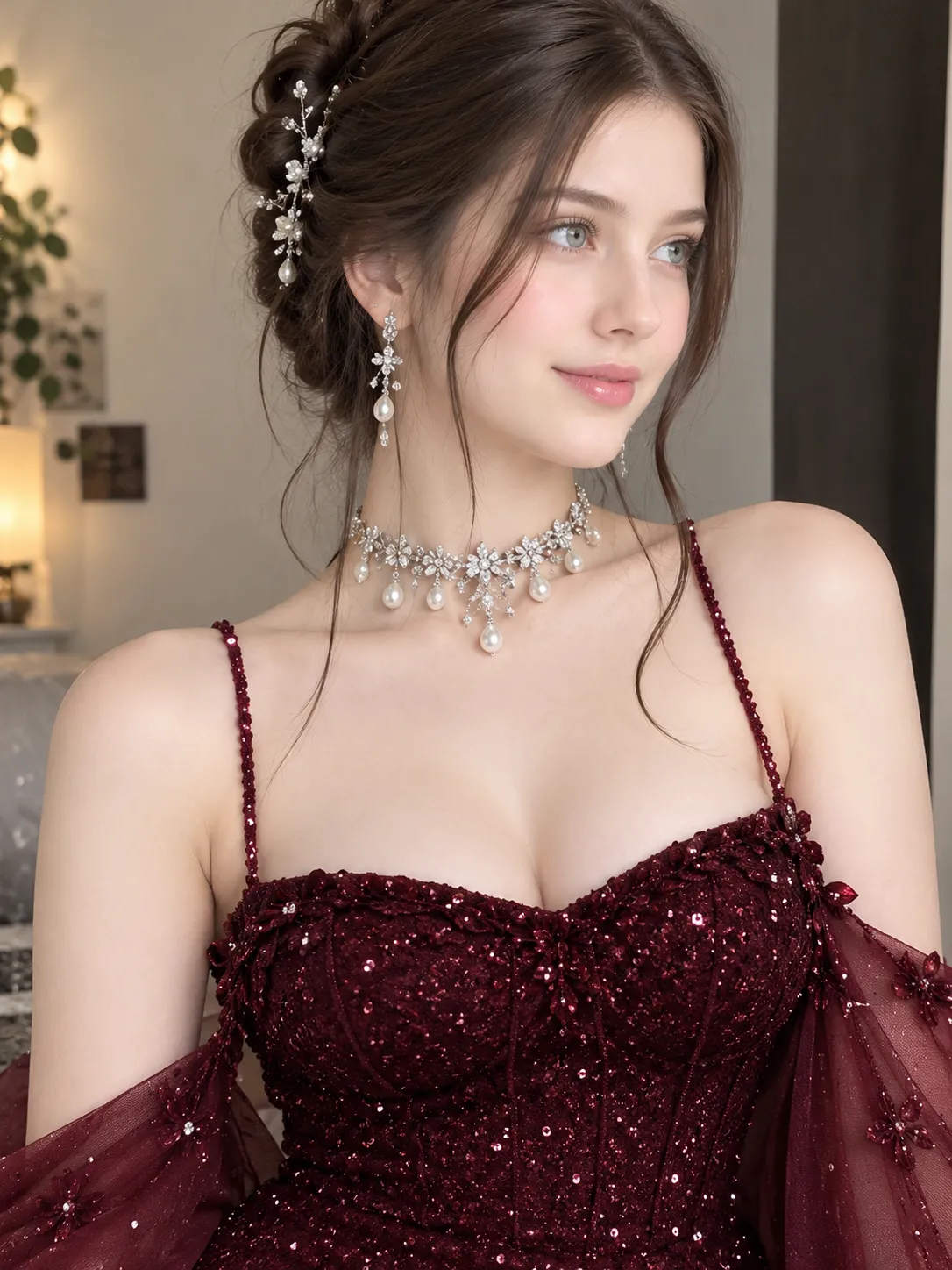 Glamorous Burgundy Gown Fashion Portrait output 1