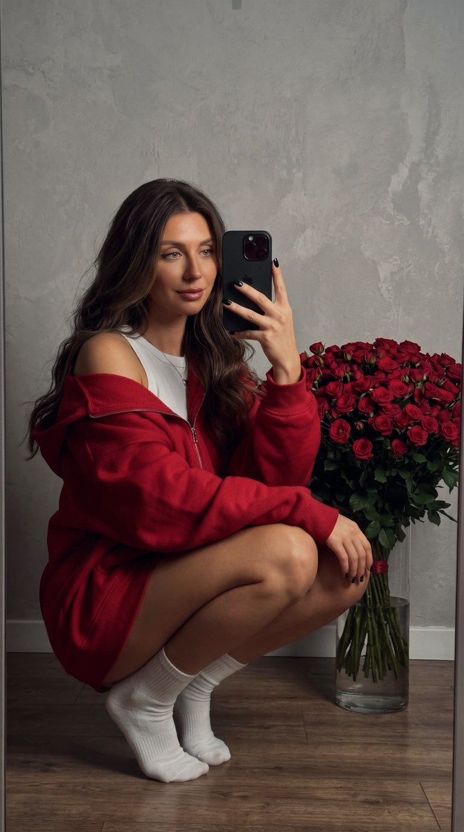 Moody Mirror Selfie with Red Roses