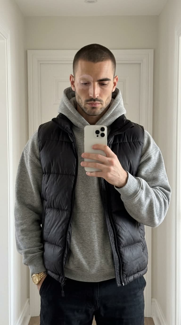 Morning Mirror Selfie in a Minimalist Hallway
