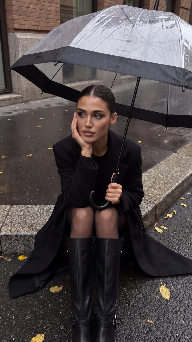 Photorealistic Rainy-Street Portrait output 1