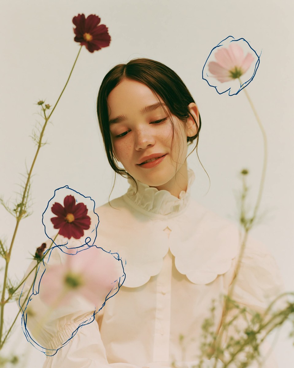 Floral Editorial Portrait with Blue Doodles output 4