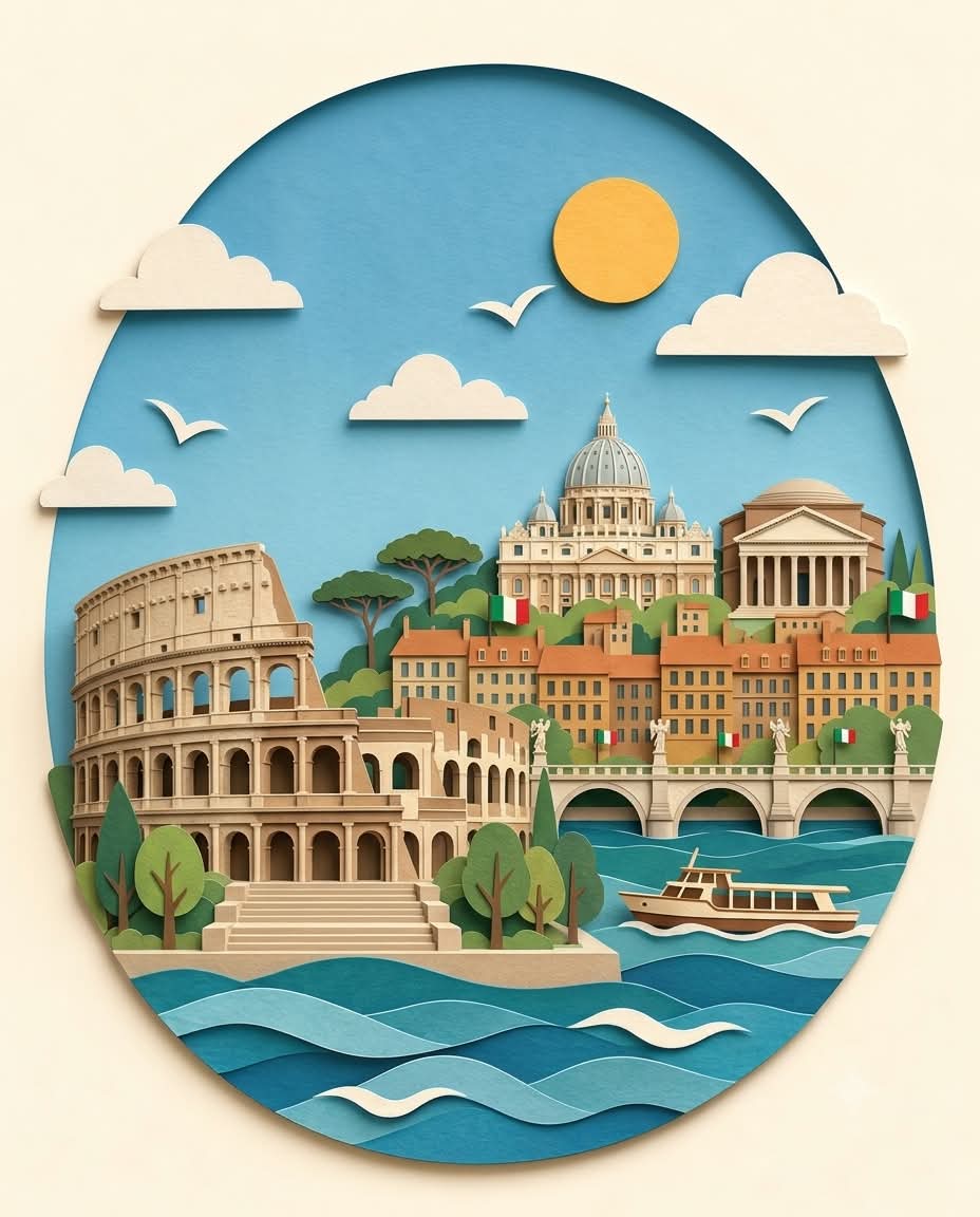 Layered Paper-Cut Destination Diorama output 3