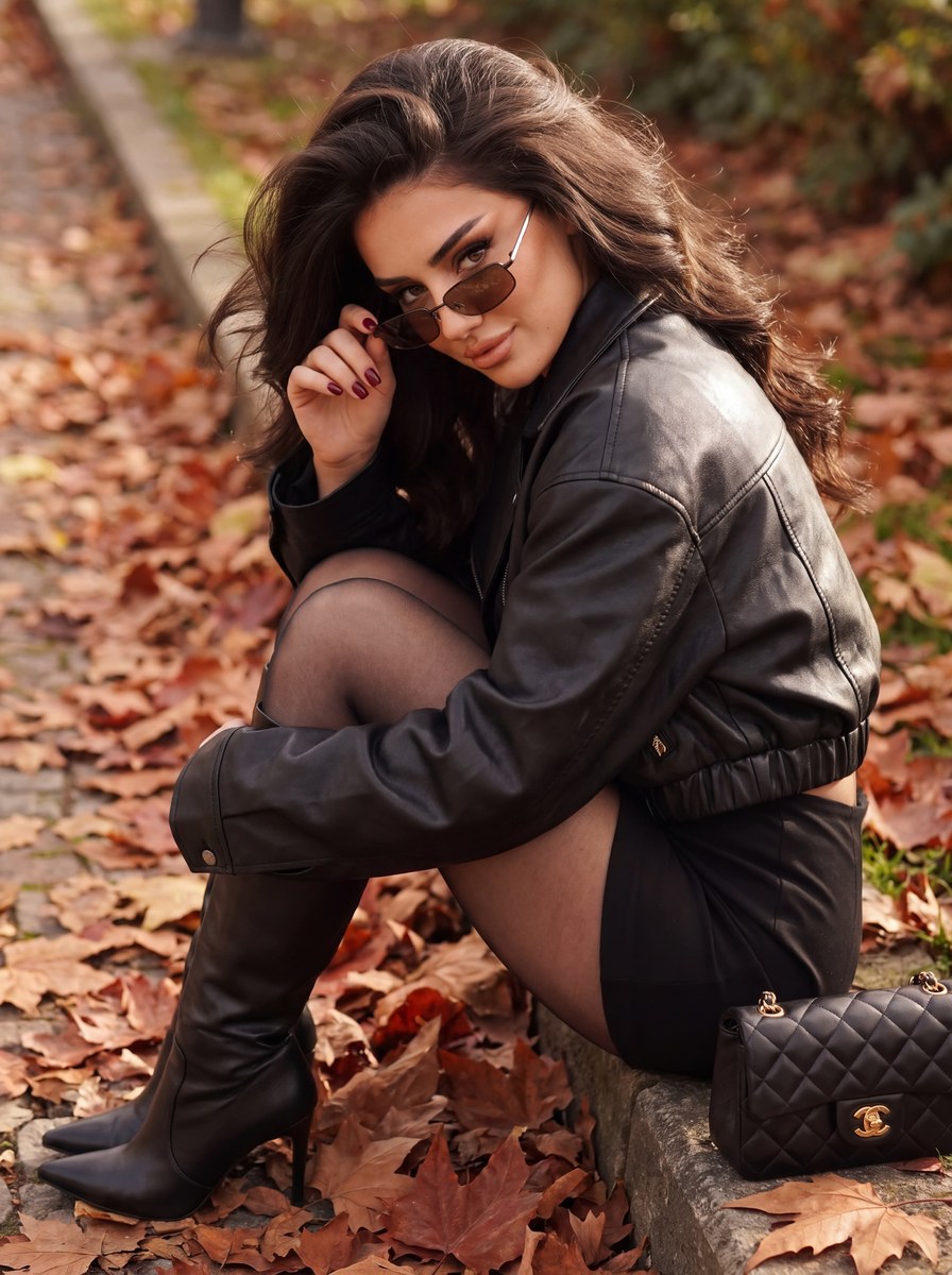 Y2K Autumn Leather Portrait output 1