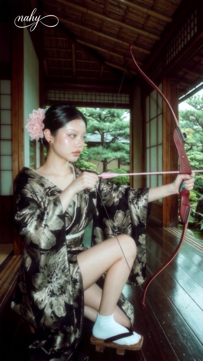 Cinematic Kimono Archer in a Japanese Pavilion output 1