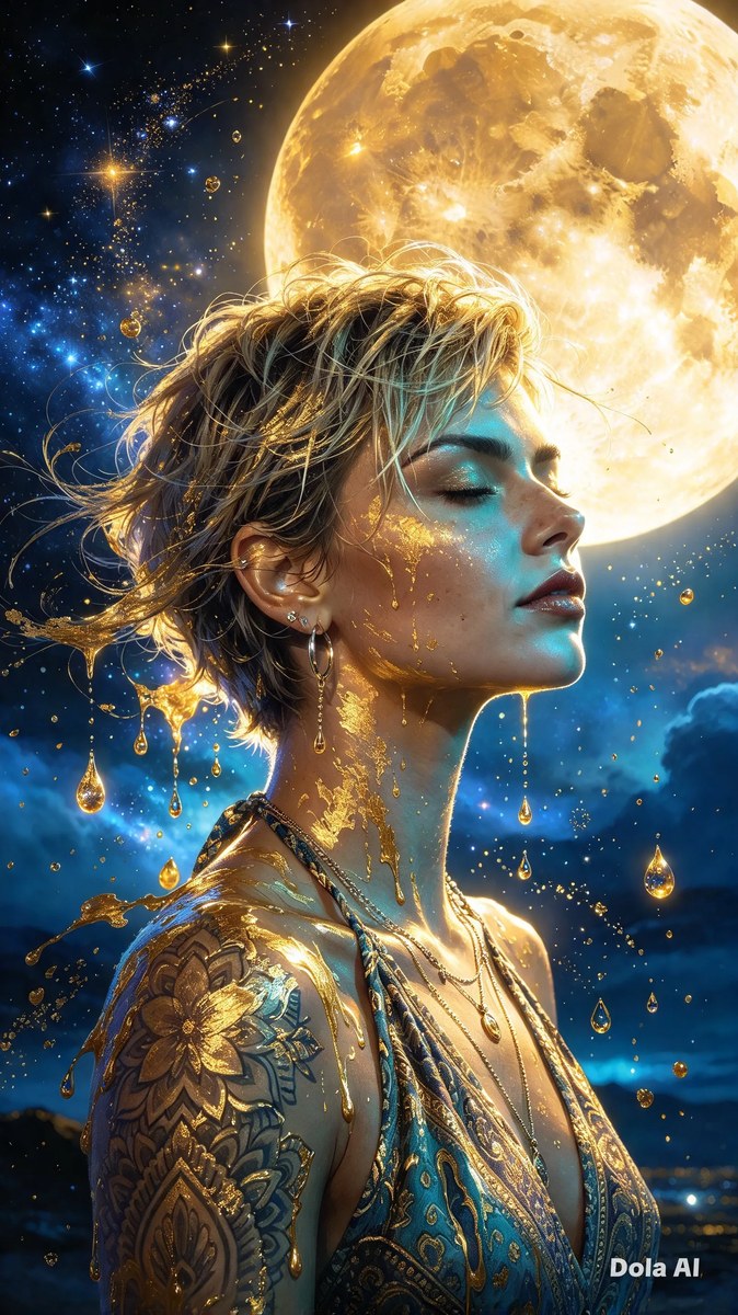 Surreal Gold-and-Blue Moon Portrait output 1