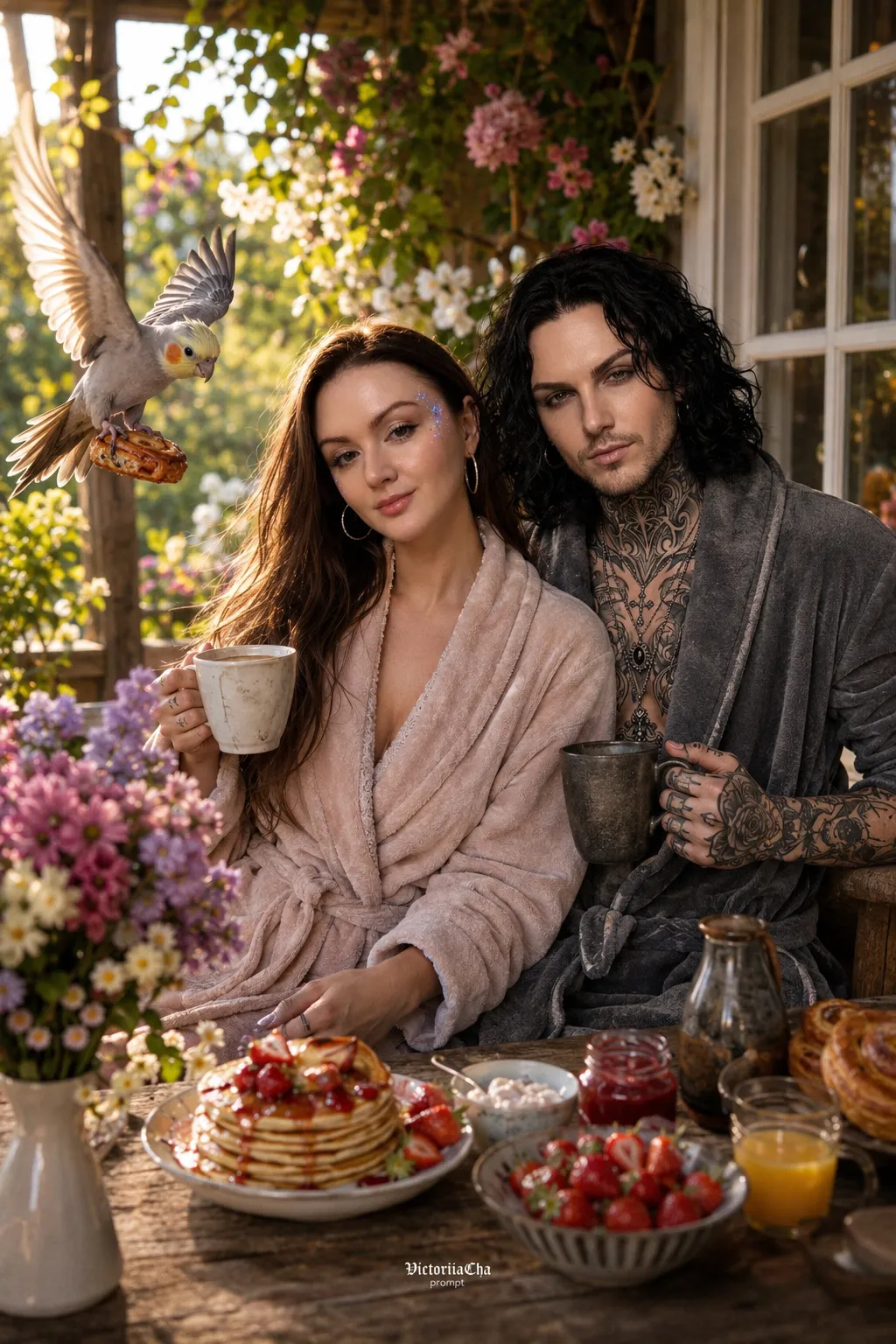 Cozy Veranda Breakfast with a Cockatiel