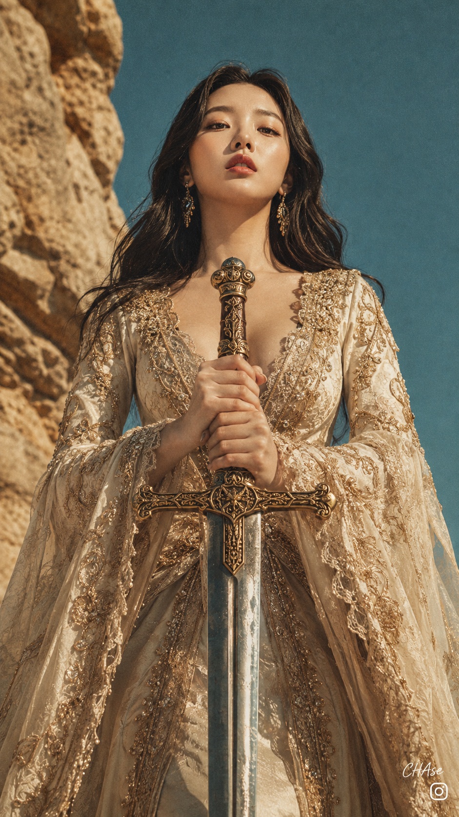Vintage Fantasy Warrior Portrait with Sword