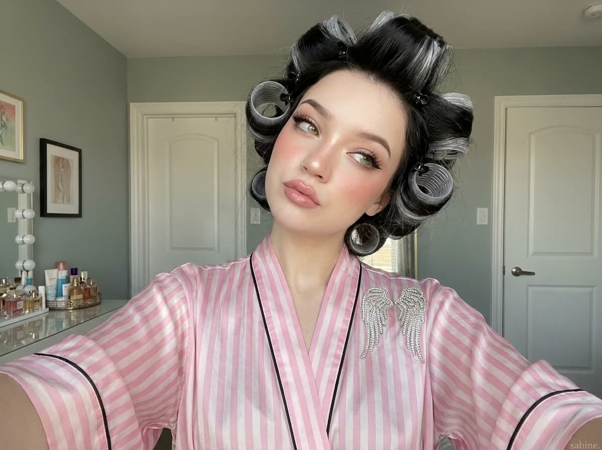 Soft-Glam Bedroom Selfie with Vintage Hair Rollers output 5