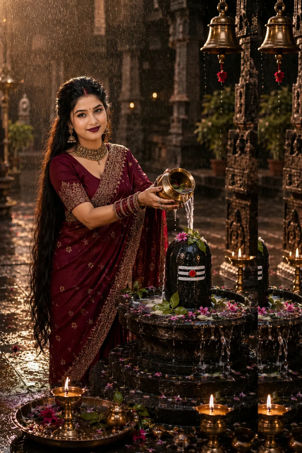 Devotional Portrait in a Rainy Temple