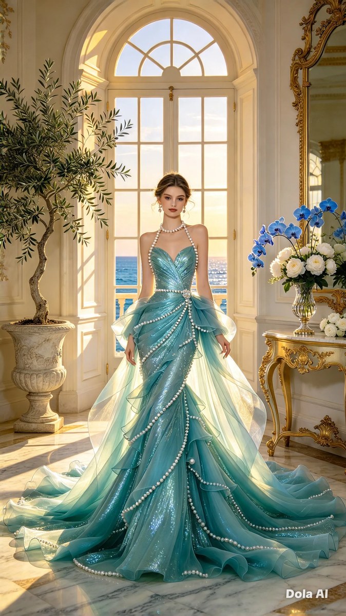 Aquamarine Gown in a Lavish Classic Room