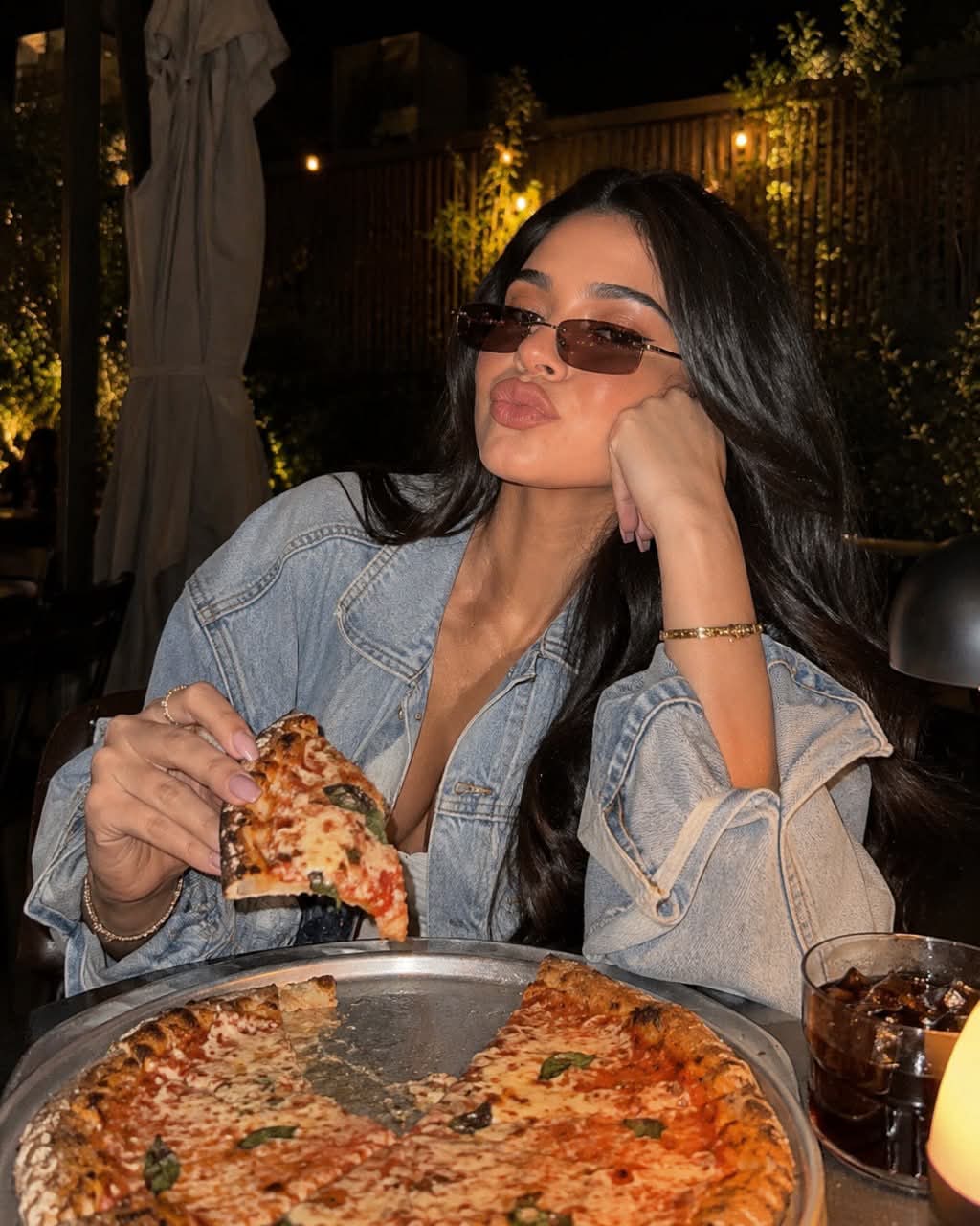 Candid Nighttime Pizza Dinner Portrait
