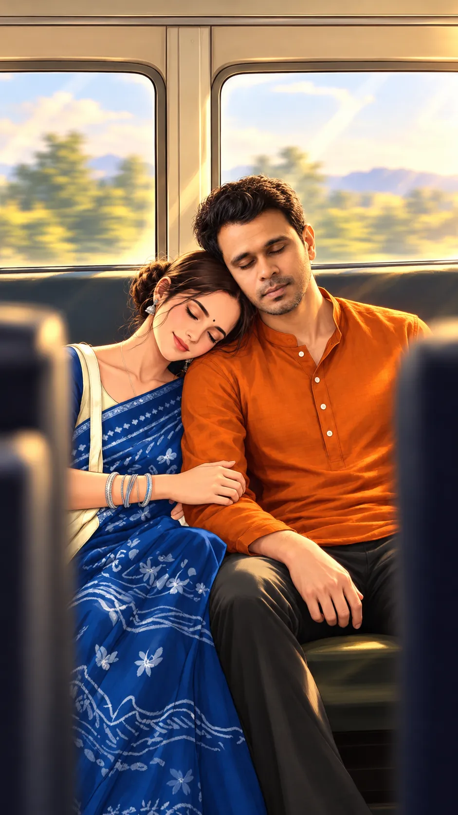 Romantic Couple on a Golden-Hour Train output 1