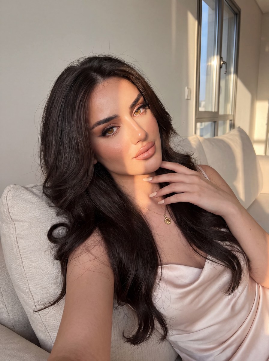 Golden-Hour Caramel Satin Selfie
