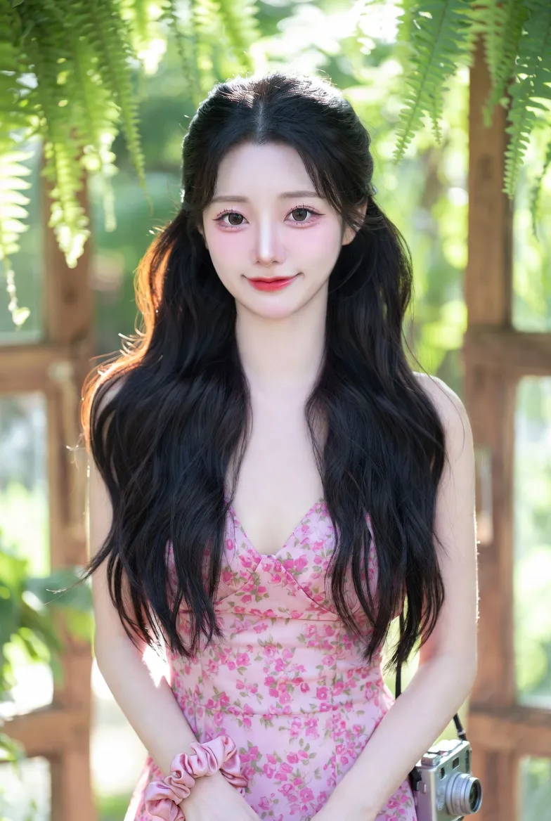 Korean Ulzzang Greenhouse Portrait — Side Profile with Camera