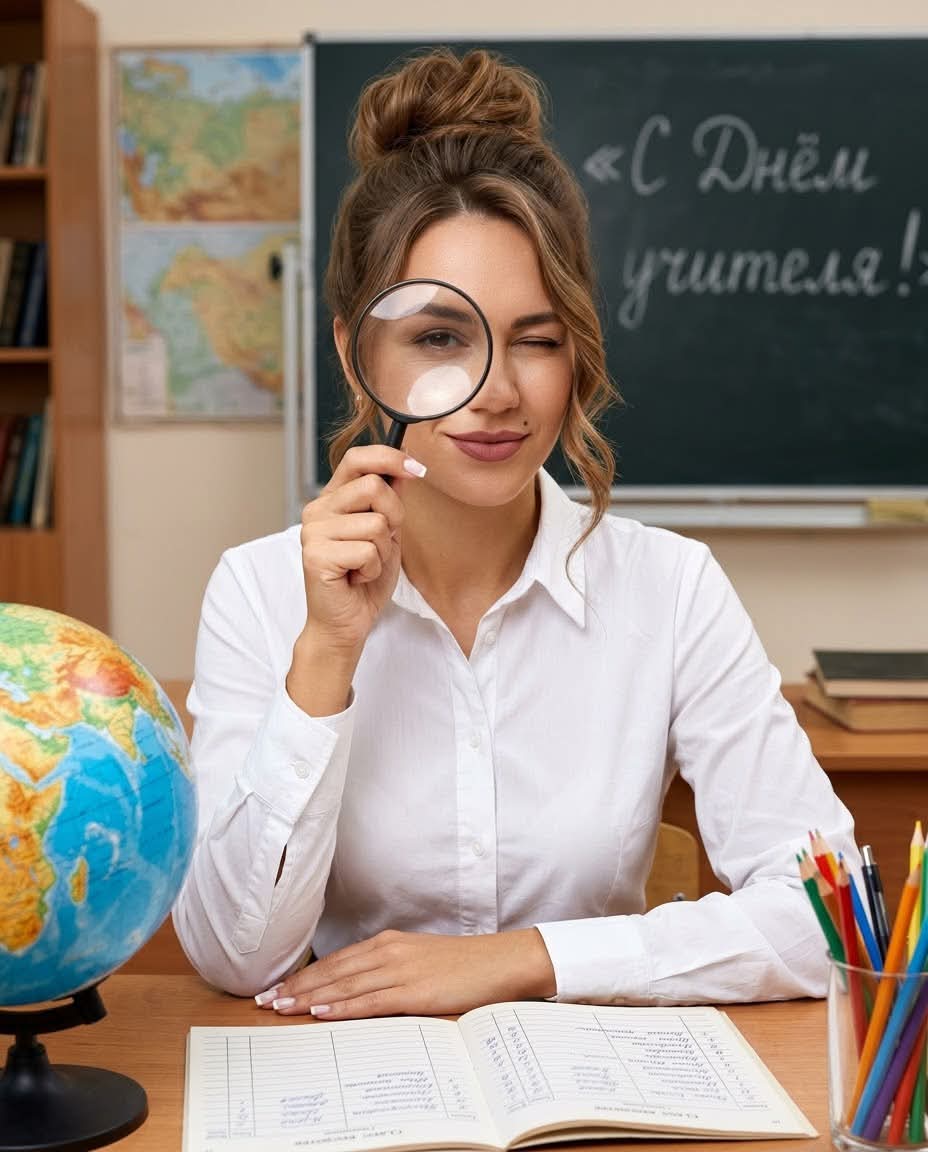 Teacher Portrait with a Magnifying Glass