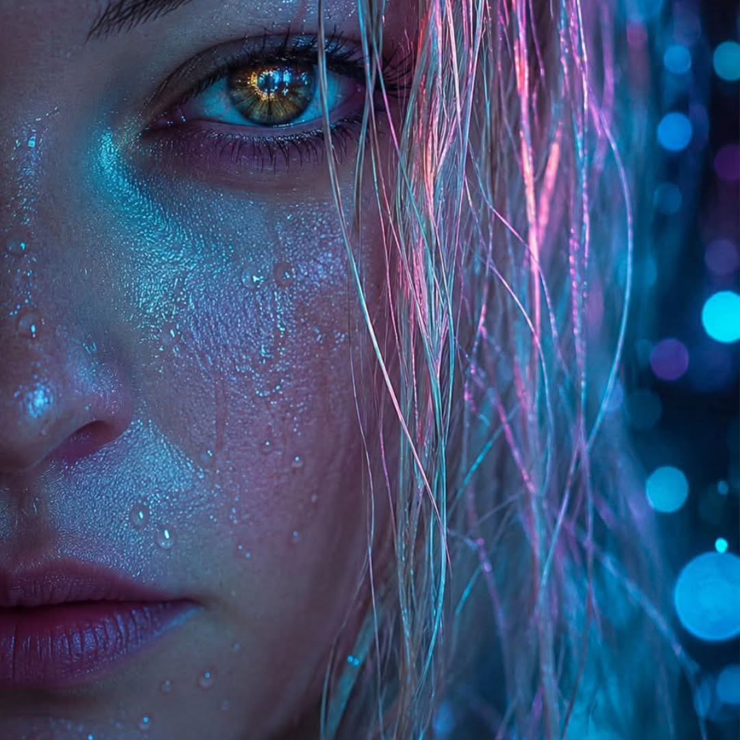 Neon Rain Cyberpunk Beauty Portrait