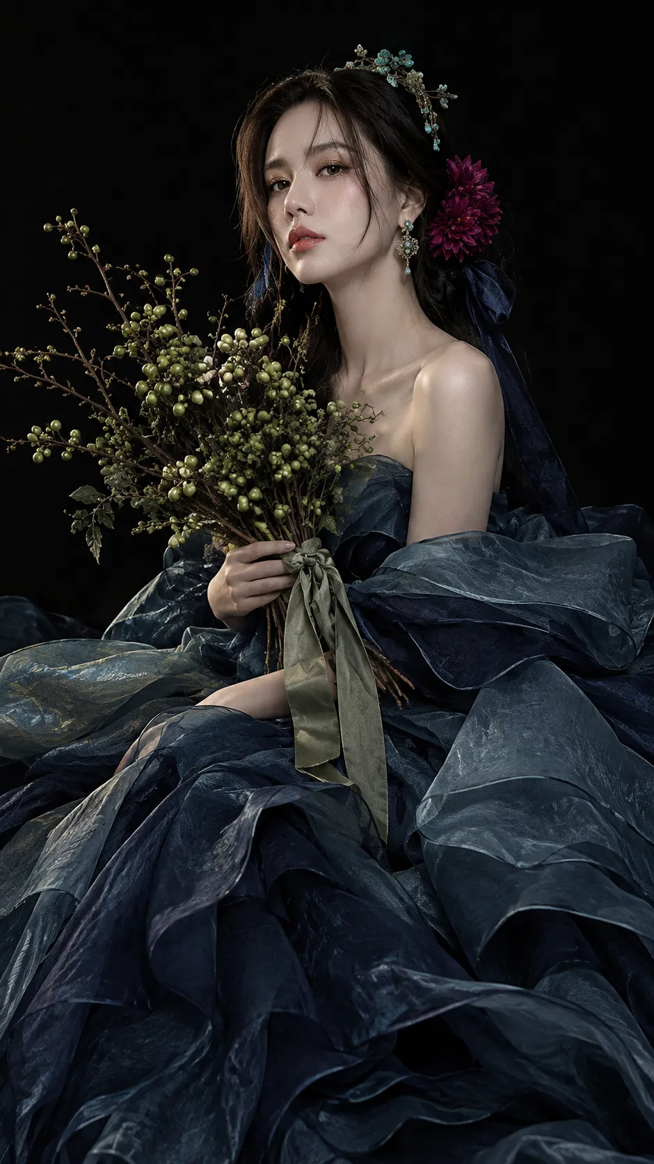 Korean Editorial Portrait in a Sculptural Chima