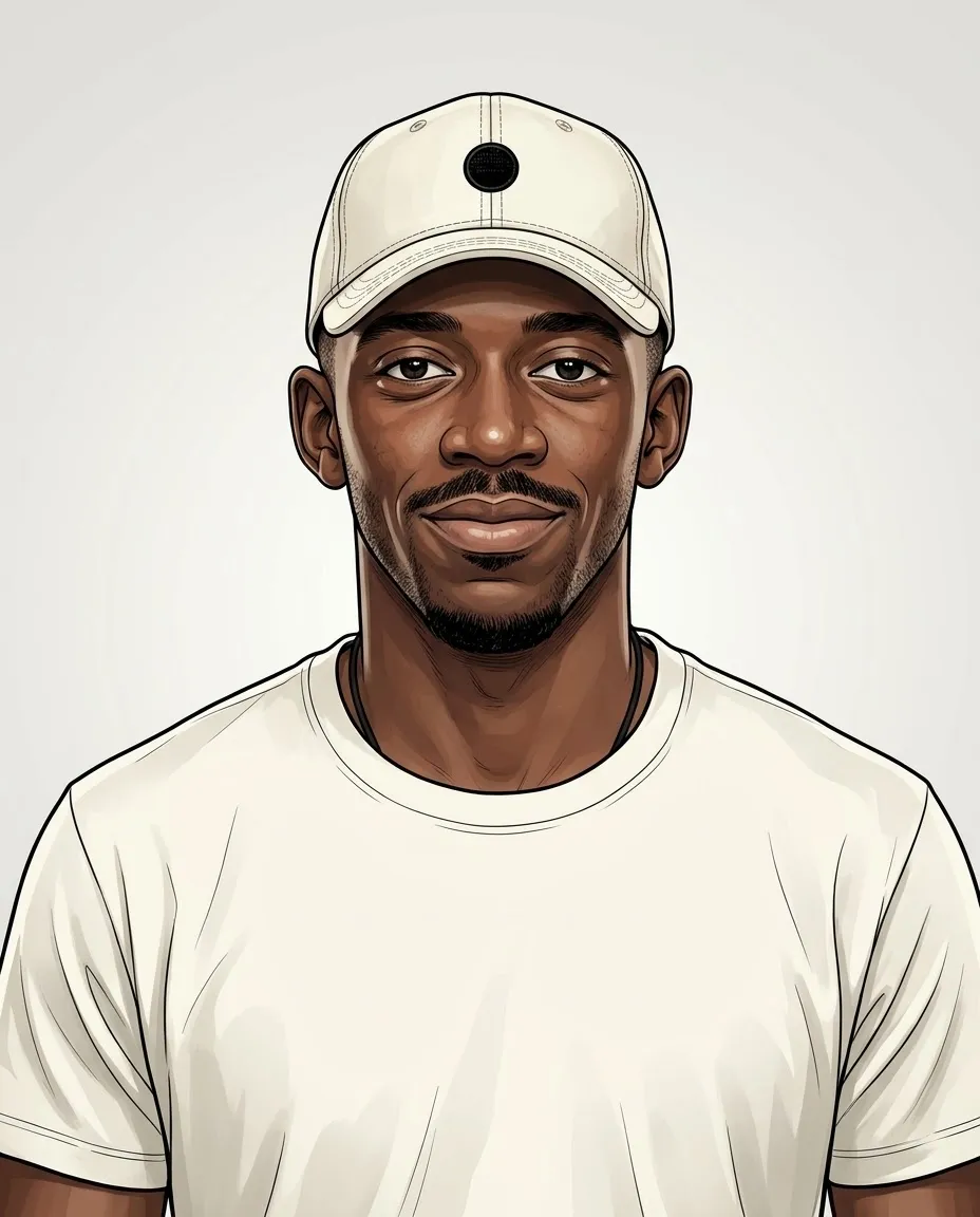 Semi-Realistic Illustrated Portrait with an Off-White Cap