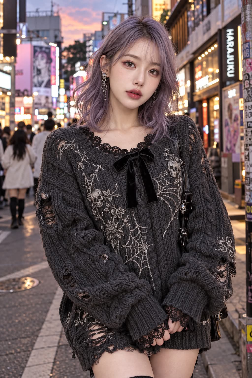 Lavender-Ash Hair on a Harajuku Street