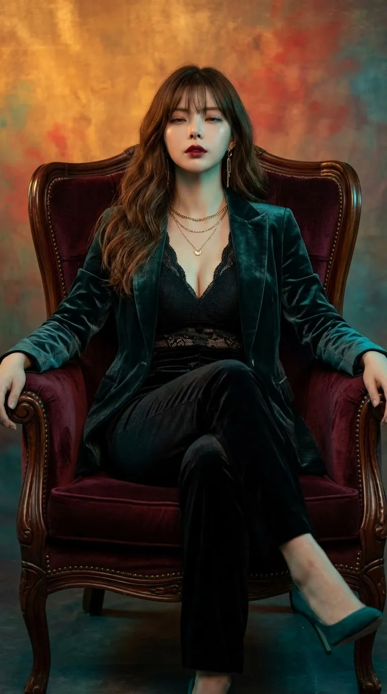 Cinematic Teal Velvet Editorial Portrait