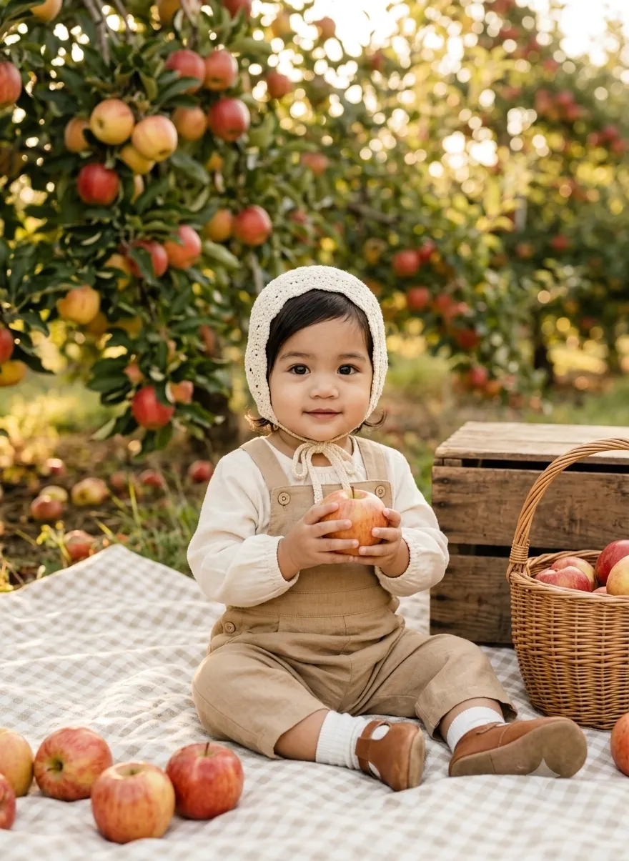Aesthetic Apple Orchard Picnic Toddler Portrait