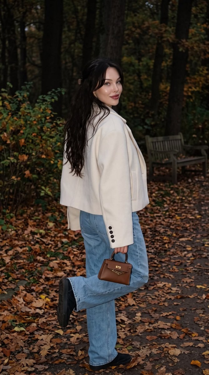 Autumn Park Portrait with Direct Flash