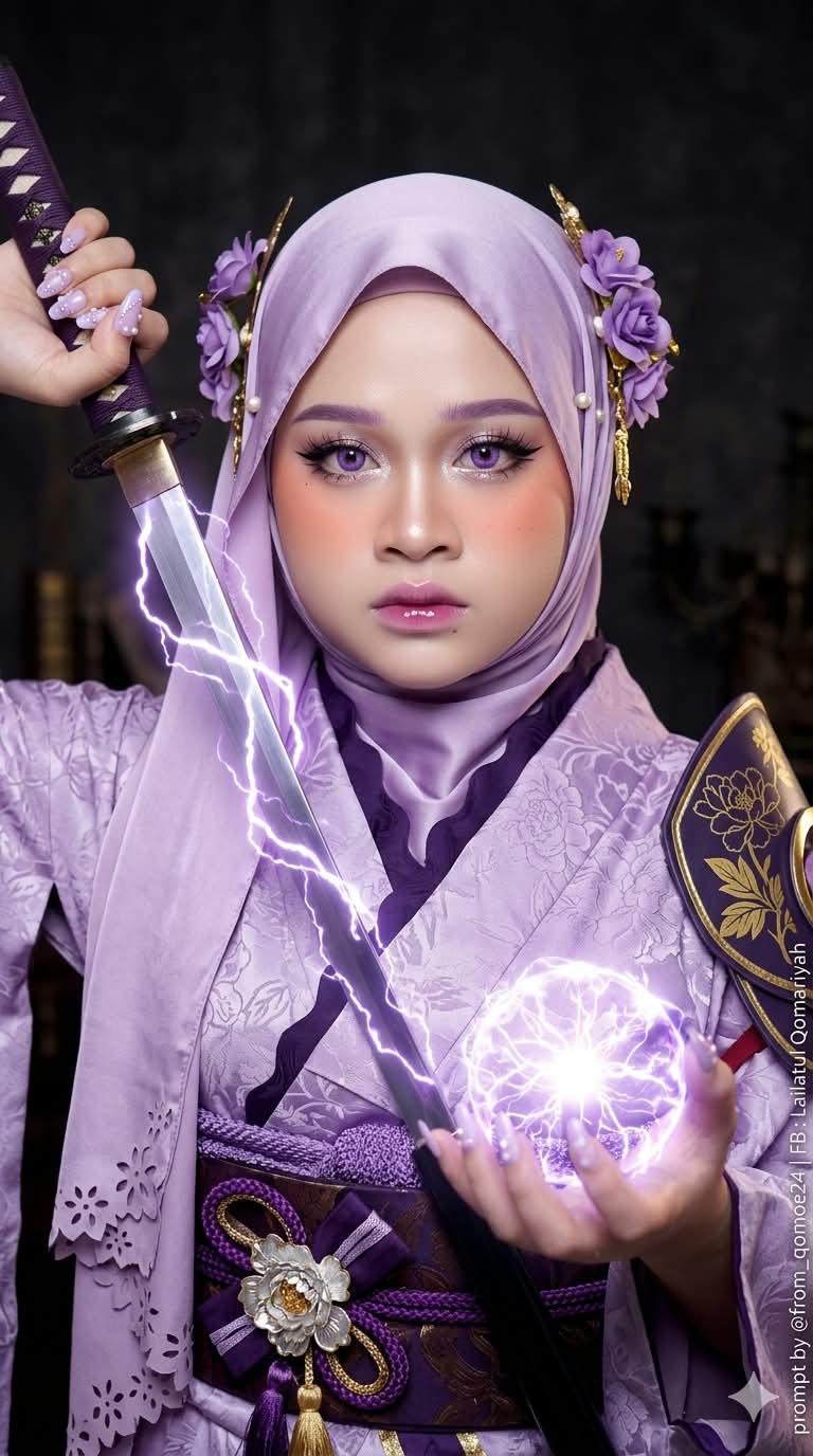 Purple Lightning Samurai Portrait