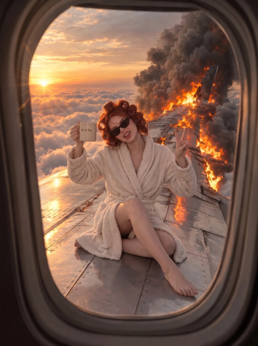 Calm Coffee on a Burning Airplane Wing output 5