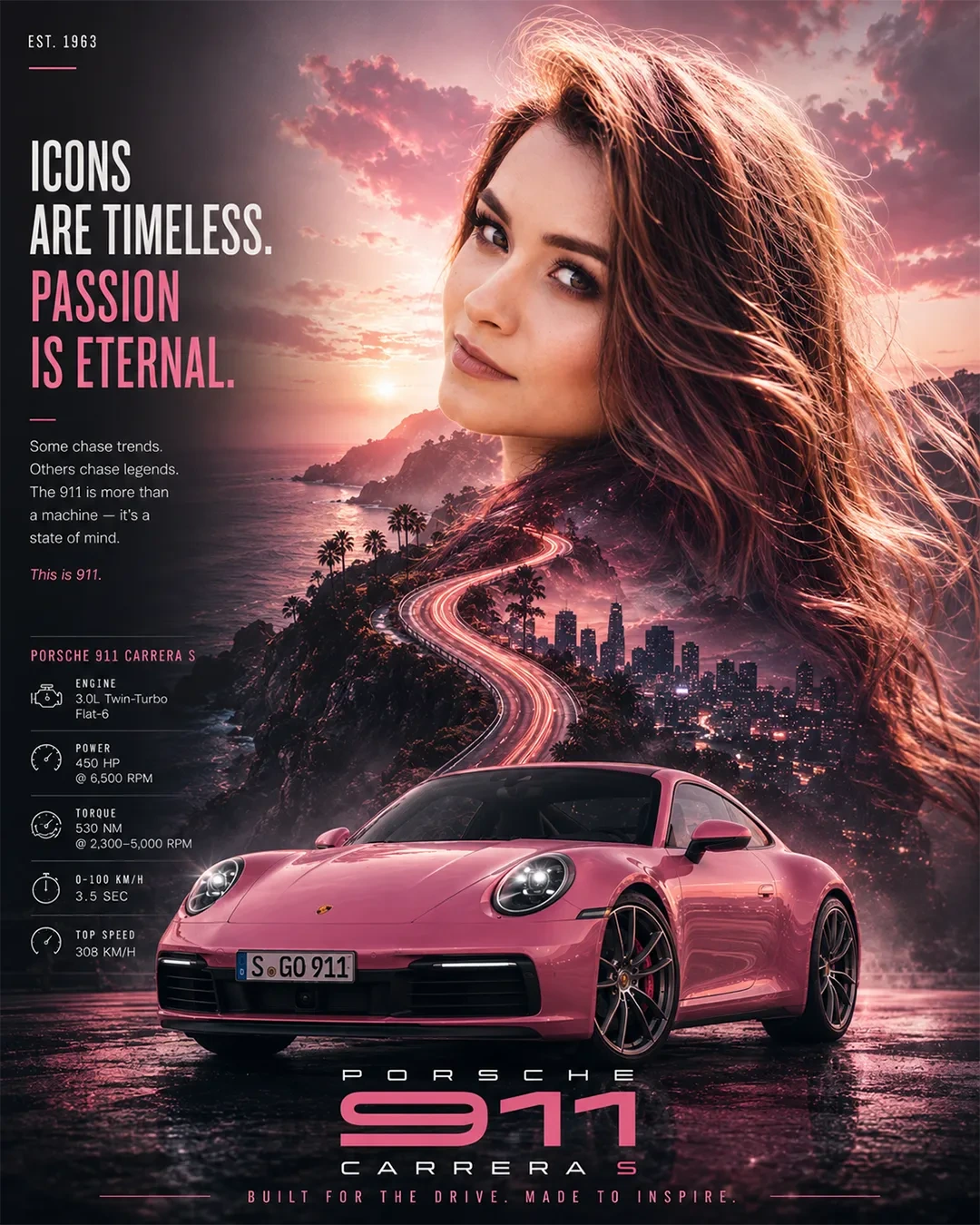 Double-Exposure Automotive Portrait Poster output 2