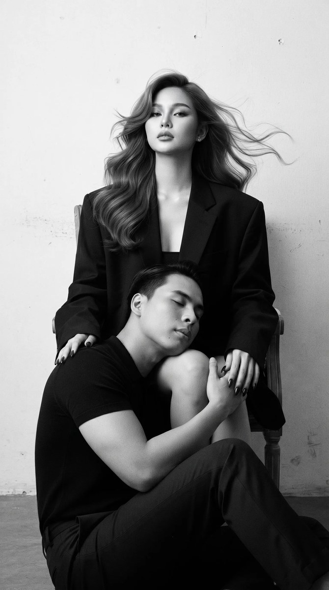 Dark Romantic Black-and-White Couple Editorial Portrait output 10