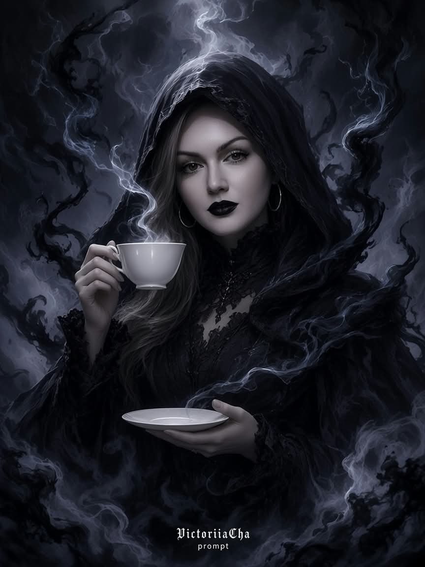 Gothic Smoke Portrait with a Porcelain Teacup output 1