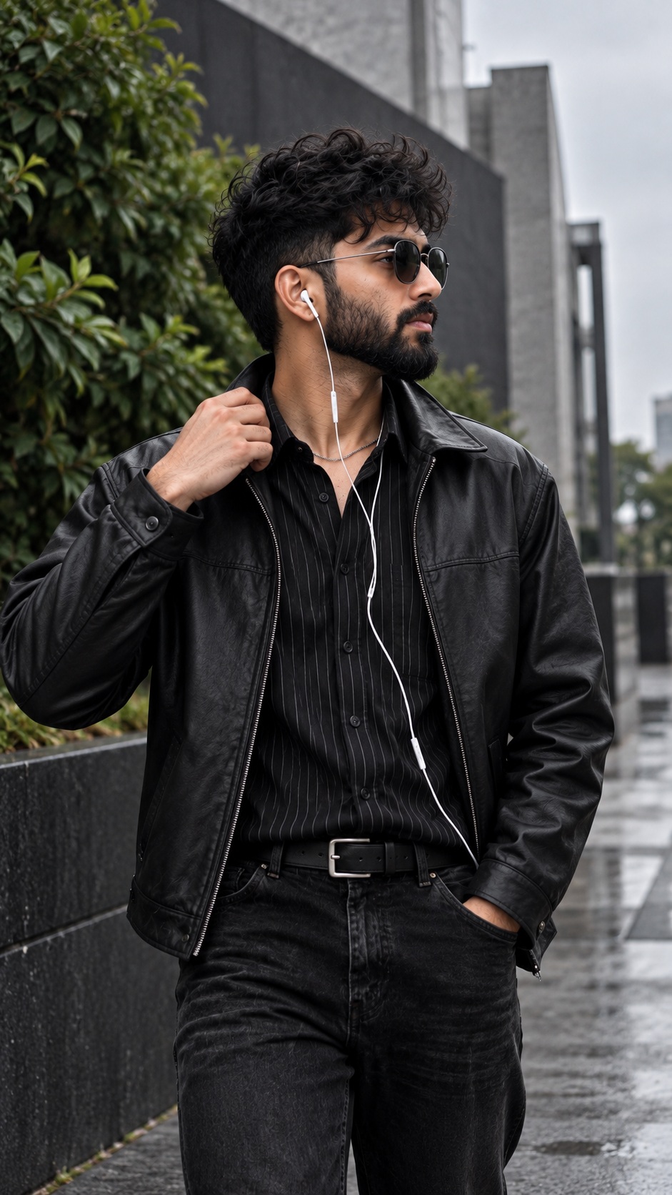 Moody Urban Portrait in a Black Leather Jacket
