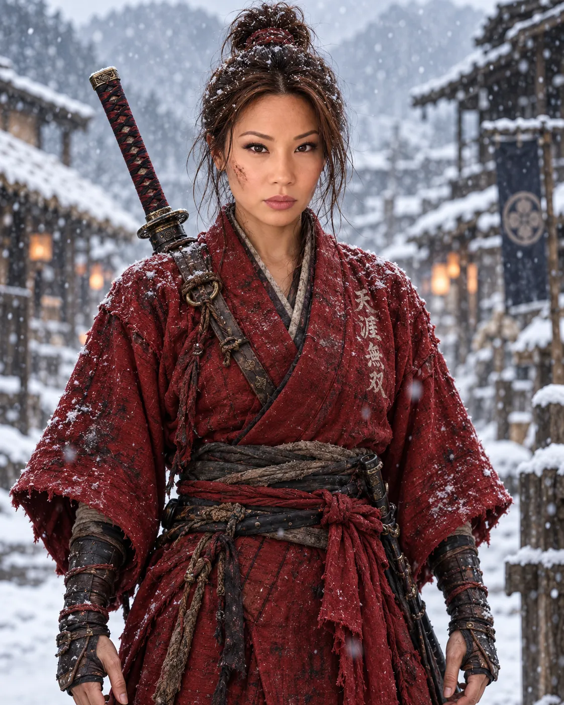 Crimson Samurai Snowfall Portrait output 1