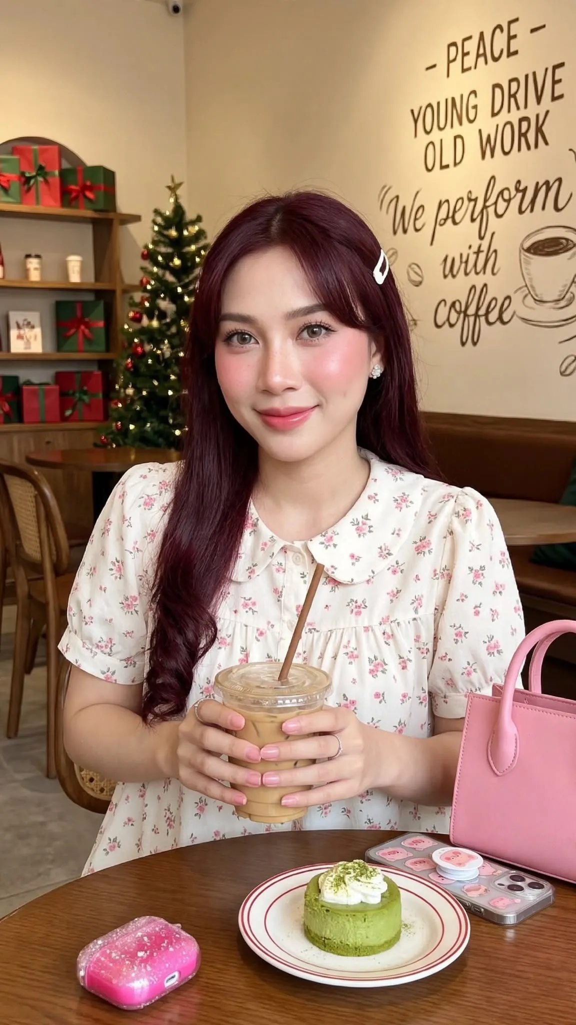 Coquette Café Portrait with Matcha Cake output 6