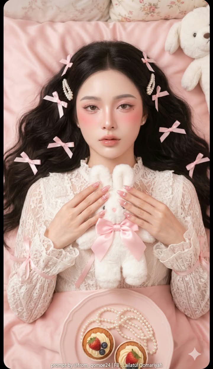 Dreamy Coquette Portrait with a Plush Bunny