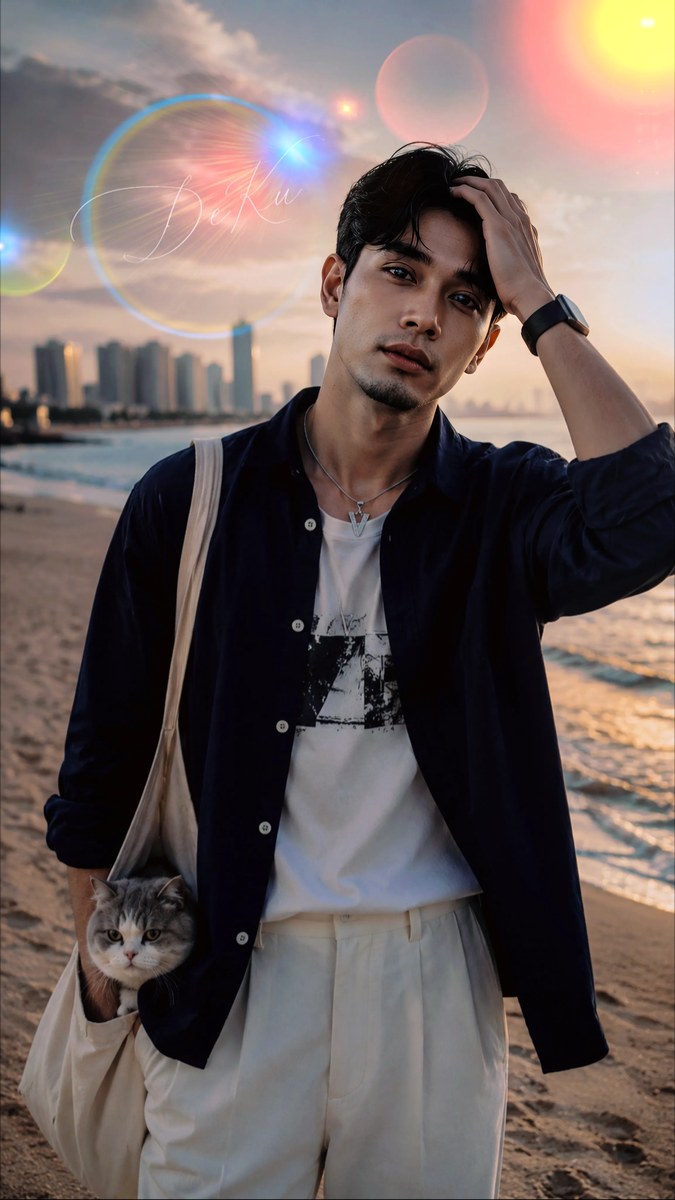 Golden-Hour Beach Fashion Editorial Portrait
