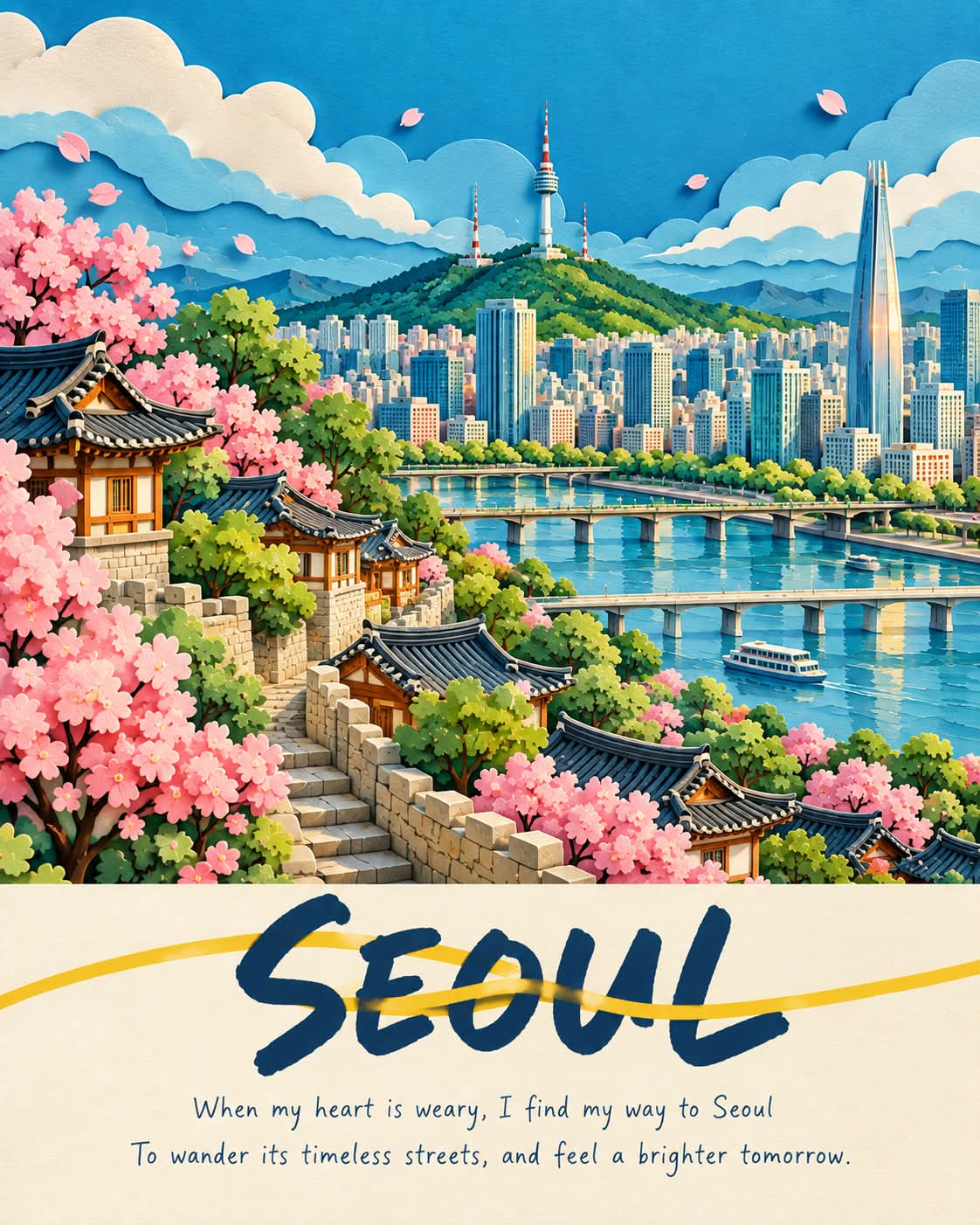 Layered Papercut City Travel Poster output 1